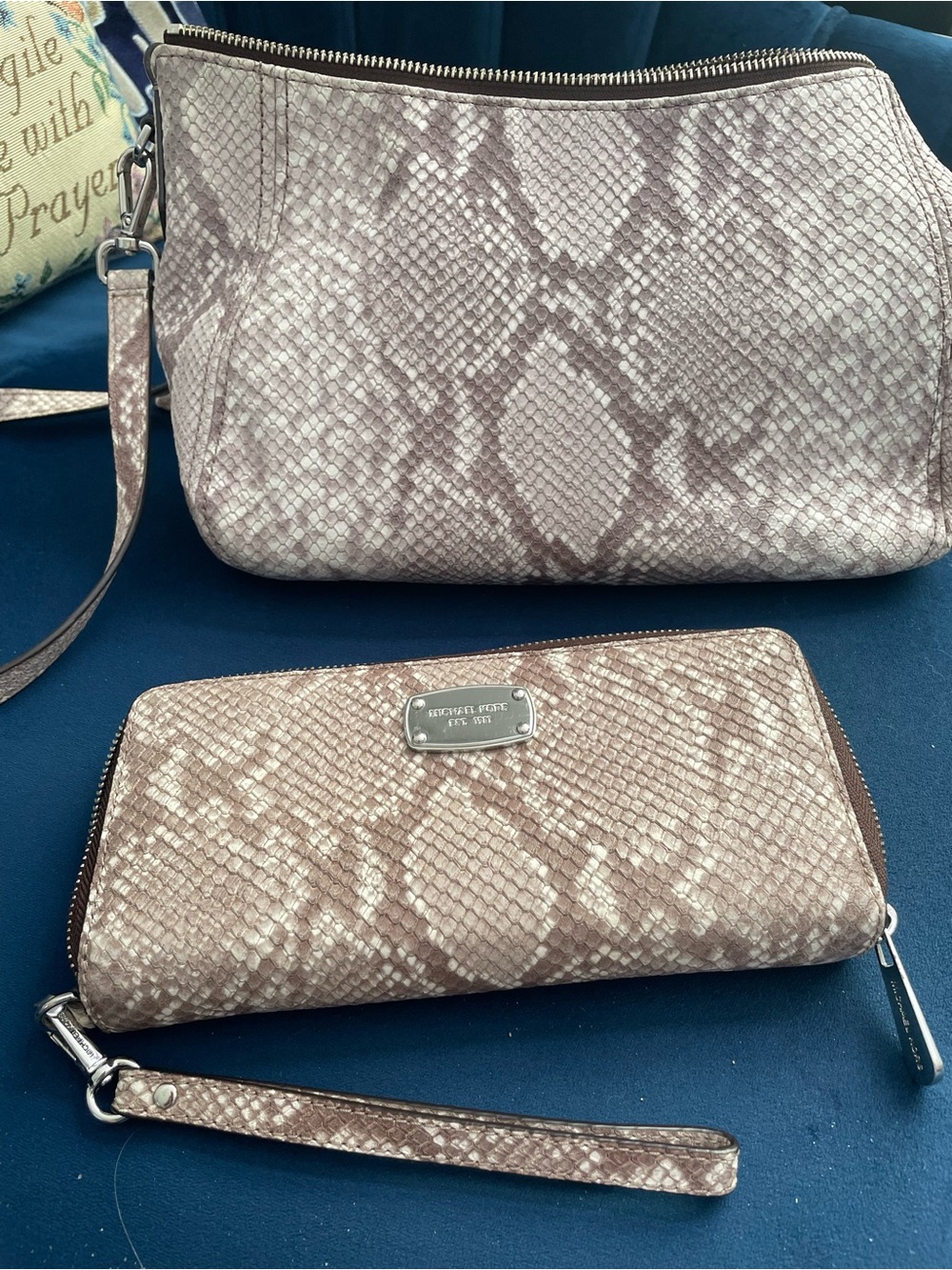 Michael Kors Metallic Taupe Snake-Print Wristlet and Wallet Set